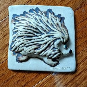 Ceramic Hedgehog wall hanging hand painted SIGNED by Hogan Young.